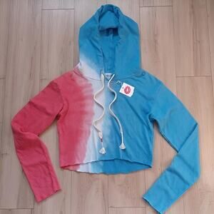 OOAK Wildfox Cropped Hoodie Sample Custom Dye Red White Blue Tie Dye S NWT